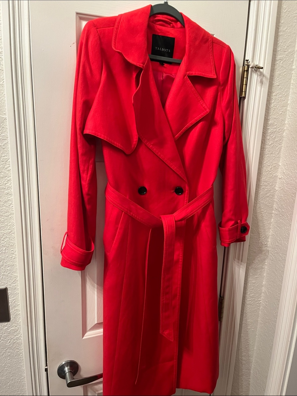 NWOT Talbots  Coral Red Belted Trench Coat
